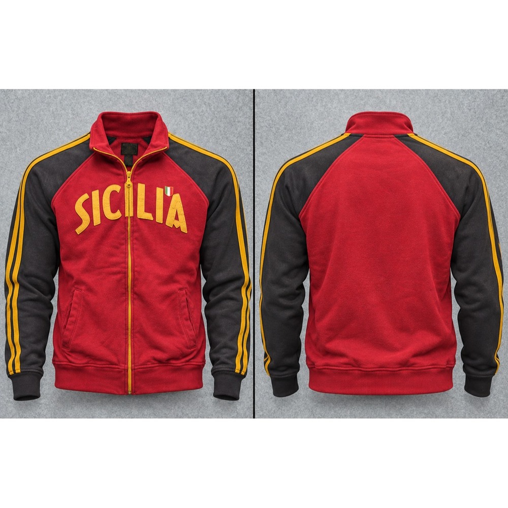 Lucky Brand Dungarees Sicilia Track Jacket Mens XL Red Black Full Zip Cotton